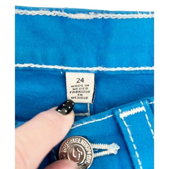 True Religion Legging Women's Sz 24 Bright Blue Flap Pocket Jeans - Picture 5 of 11